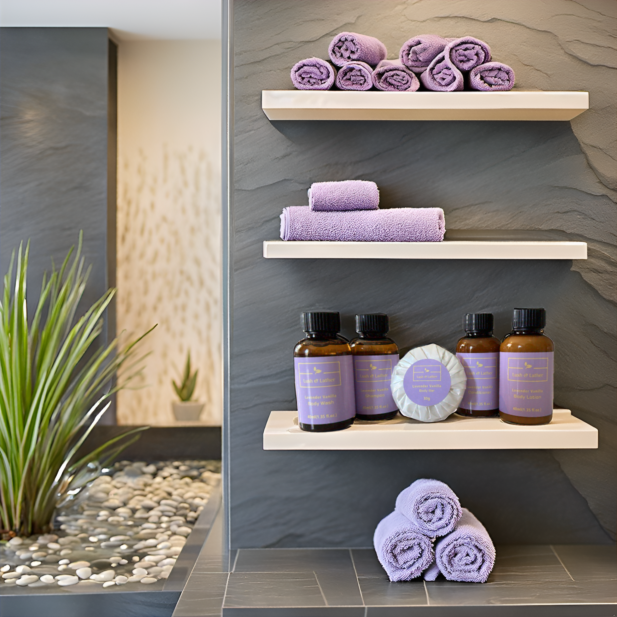 Hotel Soaps & Toiletries Bulk Set | Lavender Vanilla 1.35 oz. - 75 pcs | Shampoo, Body Lotion, Shower Gel, Conditioner & Body Bar